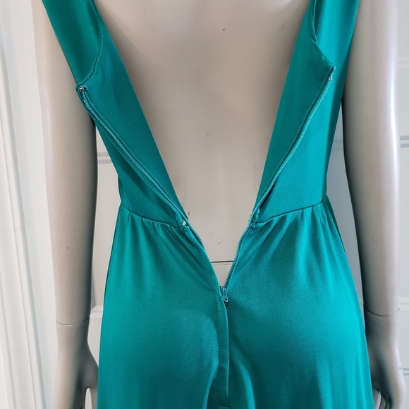 Lilli Diamond Emerald Sleeveless Maxi Dress Womens 4 V Neck Ruched Vintage Retro - Picture 6 of 8